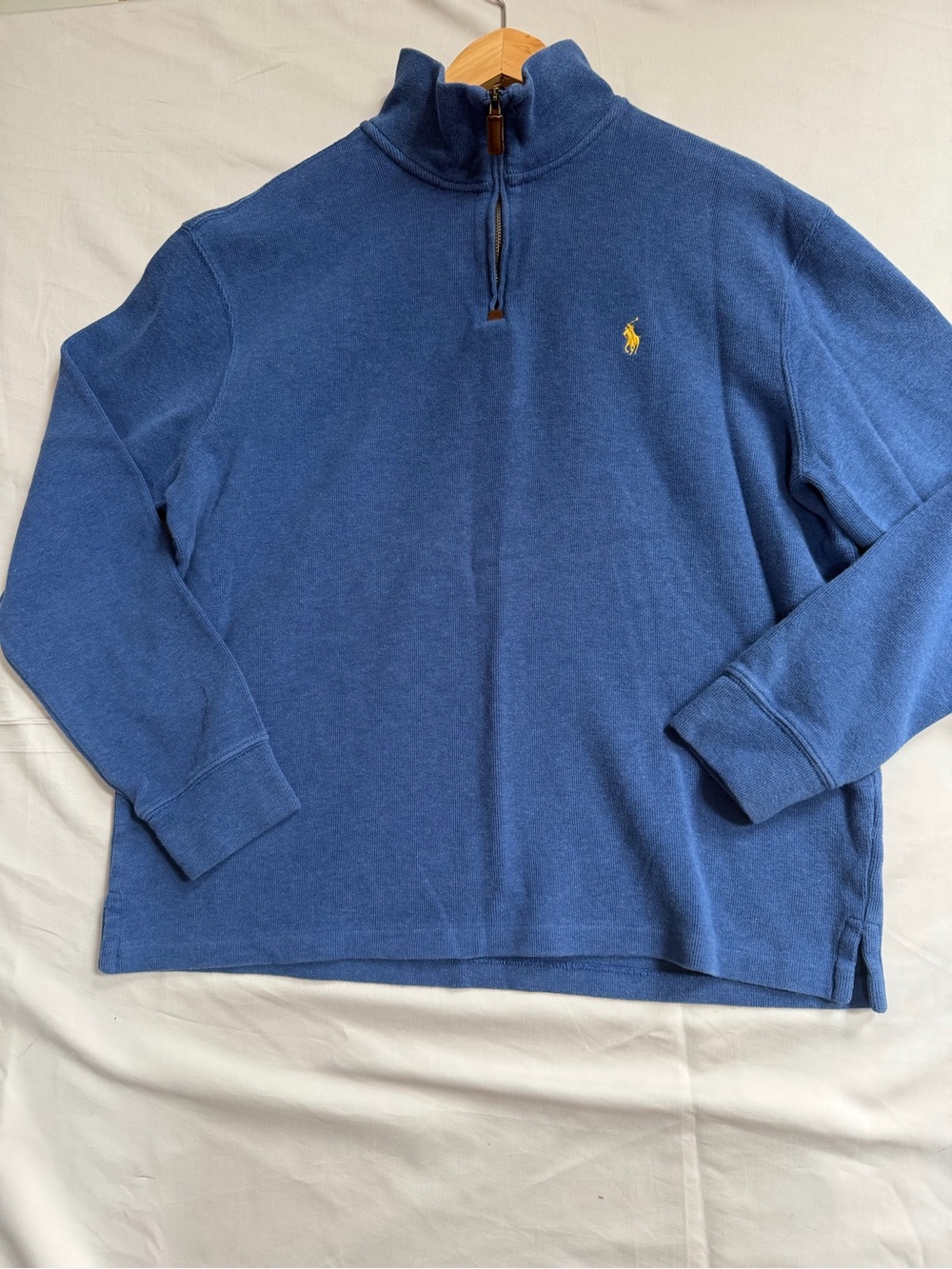 Ralph Lauren Blue Quarter-Zip Pullover with Yellow Pony Logo Size L